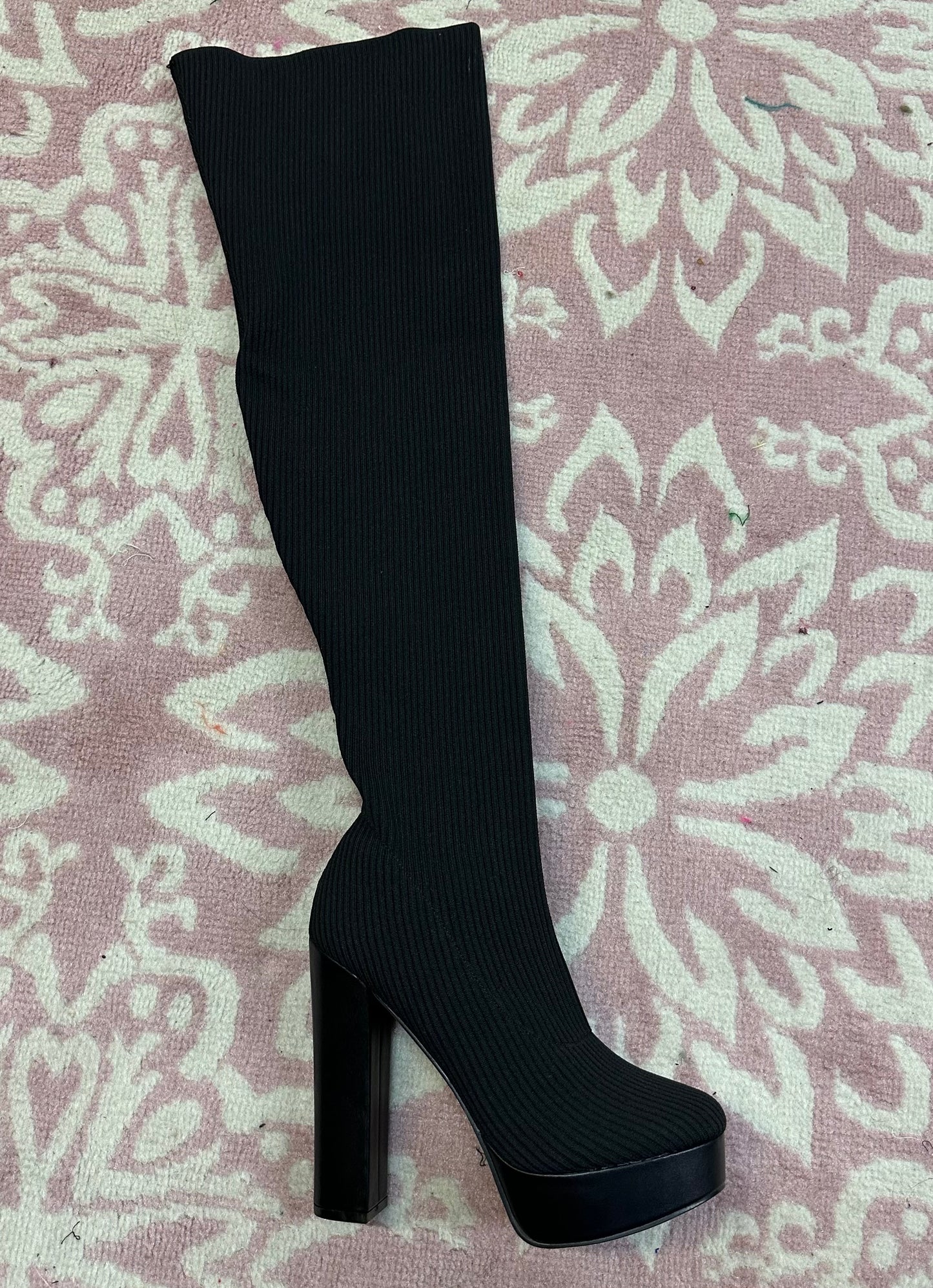 Thick heel thigh high boot