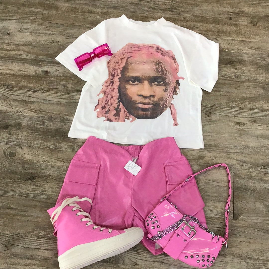 Pink Leather Cargo shorts