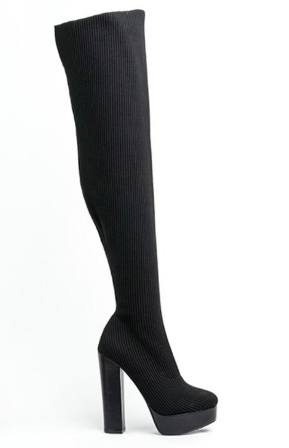 Thick heel thigh high boot