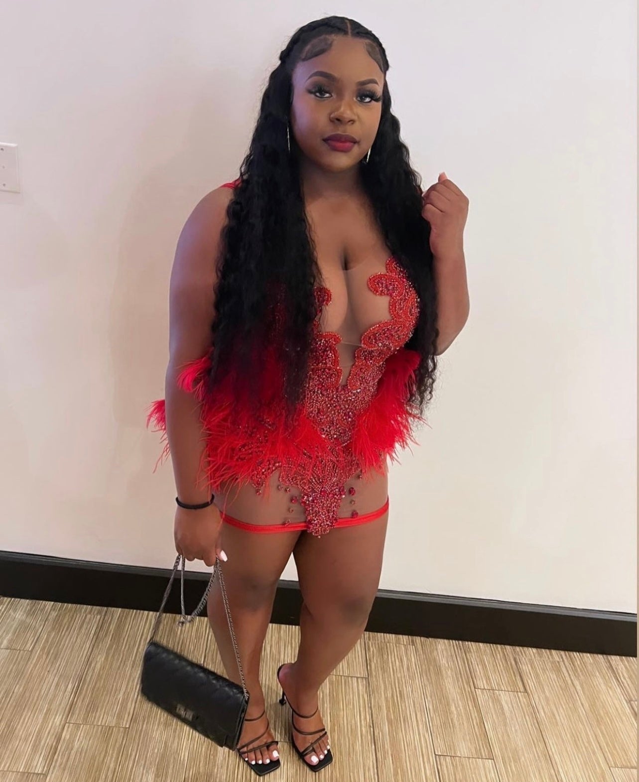 Arianna (red w/ feathers and thighband)