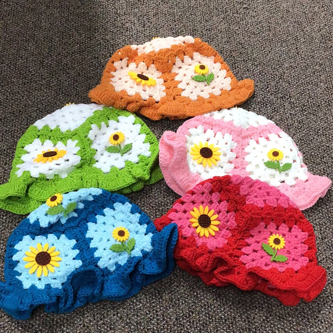Knitted Flower Bucket Hat