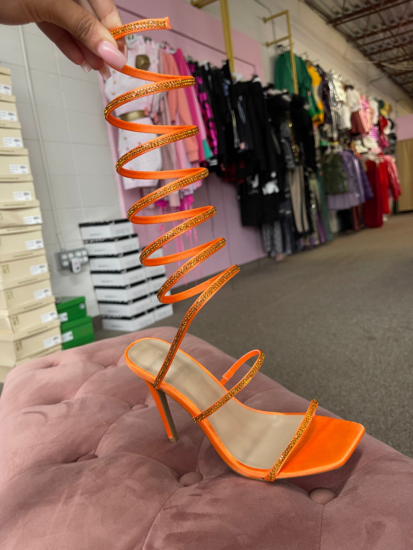 Orange Rhinestone Steppers